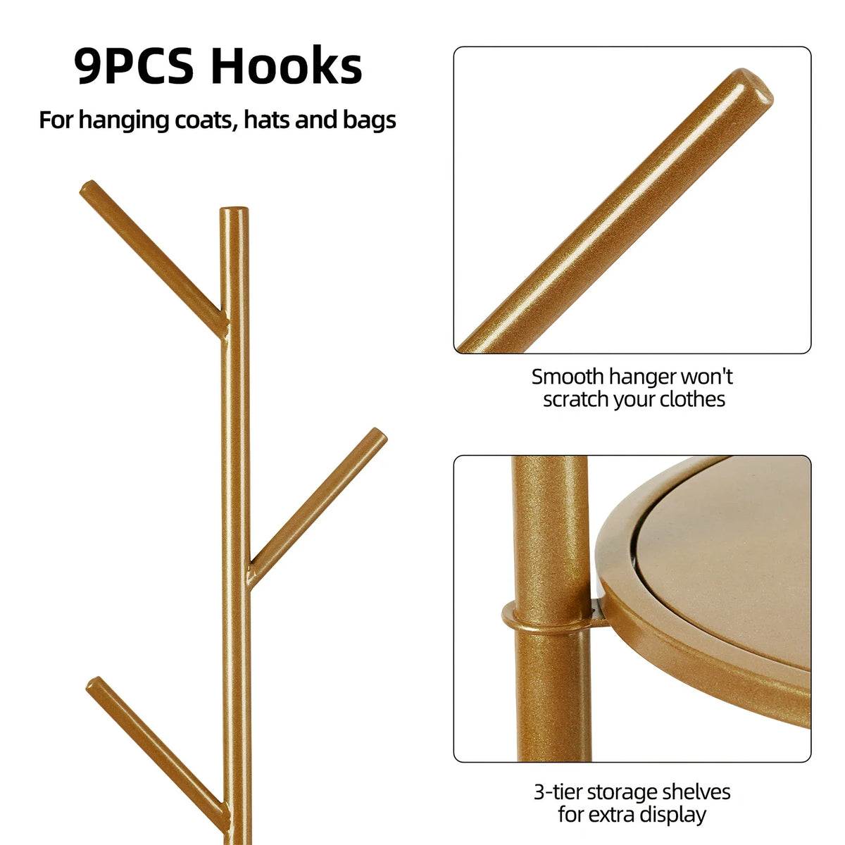 Heavy Duty Gold Metal Marble Coat Rack Stand