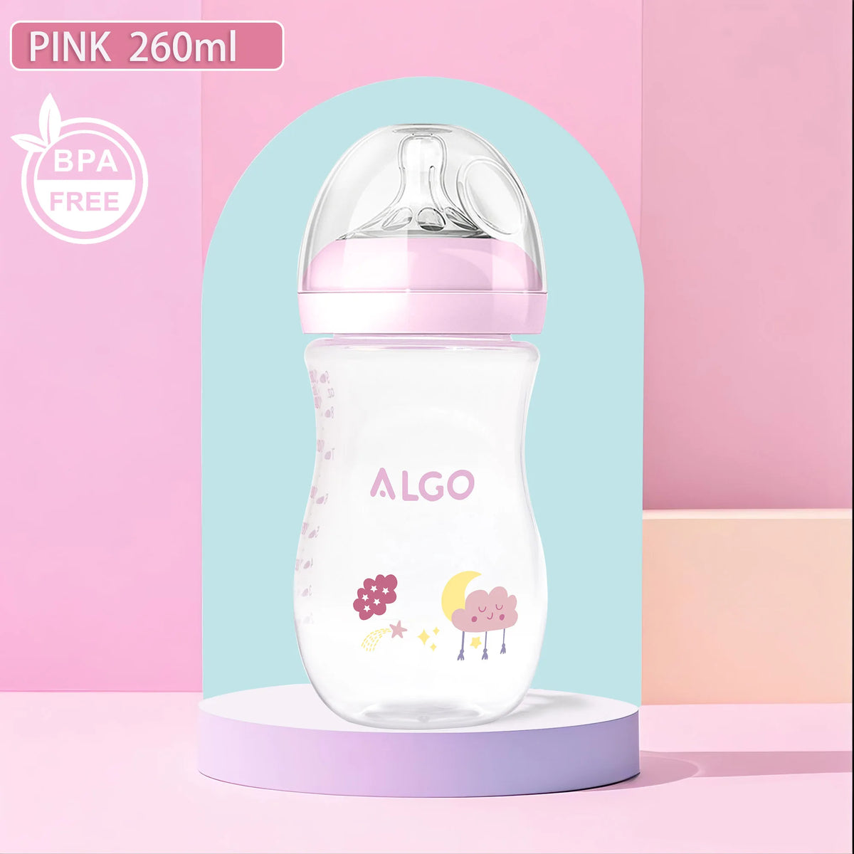 260ml Anti-Colic Baby Bottle – Curved Design, High Heat Resistance, Leakproof, BPA-Free, for 0–6 Months