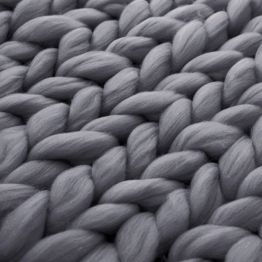 Grey Handwoven Chunky Knit Throw Blanket