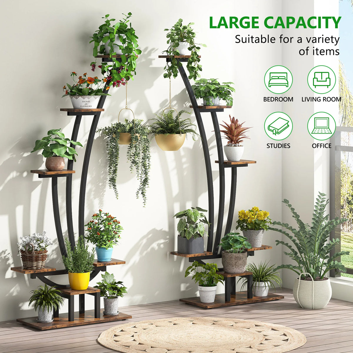 6-Tier Metal Plant Stand Pack of 2 with Hanging Hooks