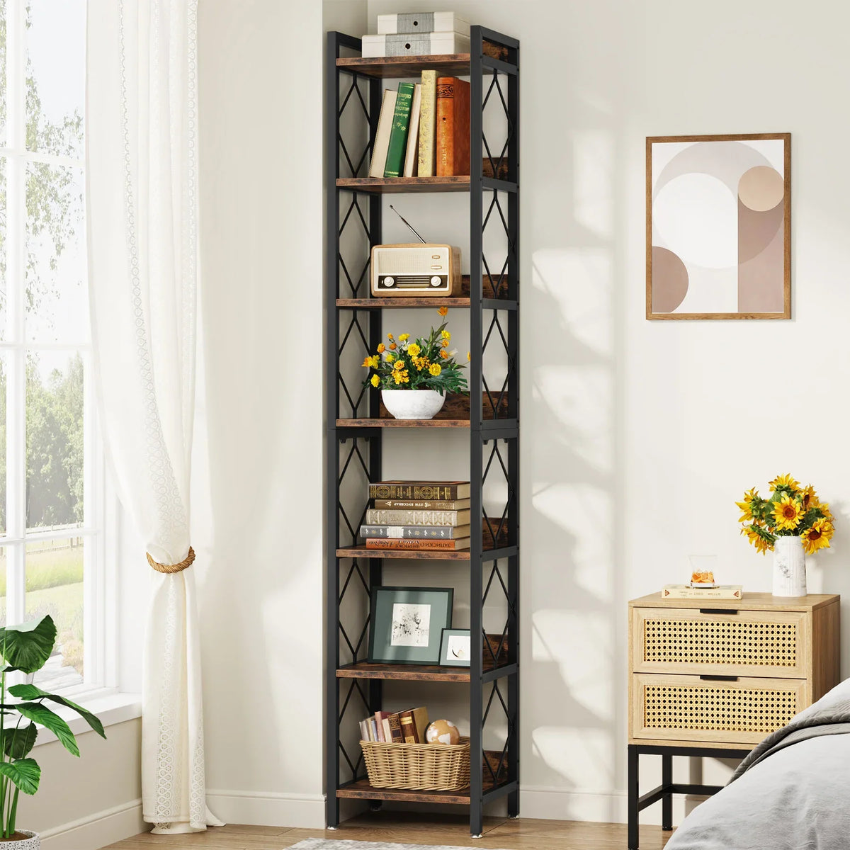 7-Tier Extra Tall Narrow Bookshelf for Small Spaces