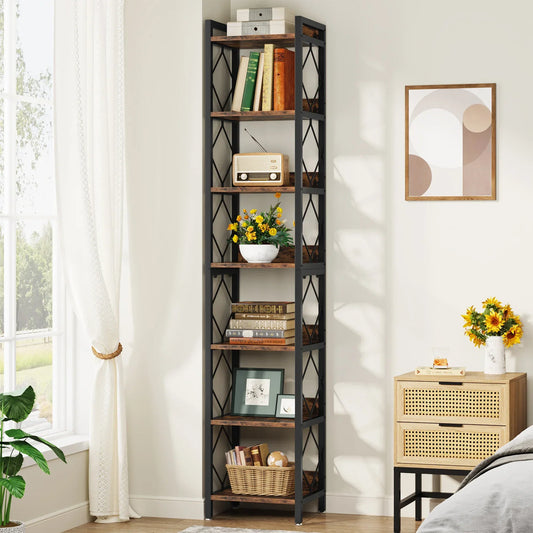 7-Tier Extra Tall Narrow Bookshelf for Small Spaces