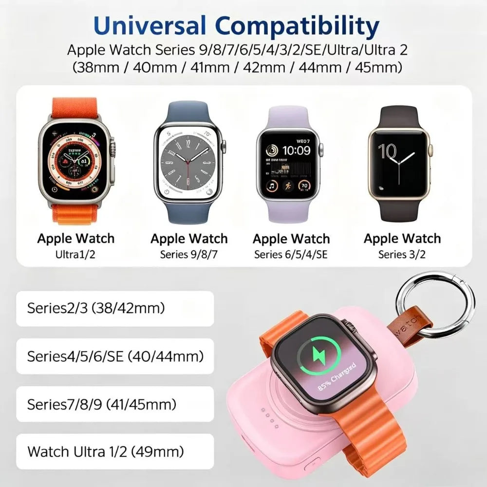 Portable Magnetic Smartwatch Charger Keychain with 1800mAh Battery – Wireless Charging Dock