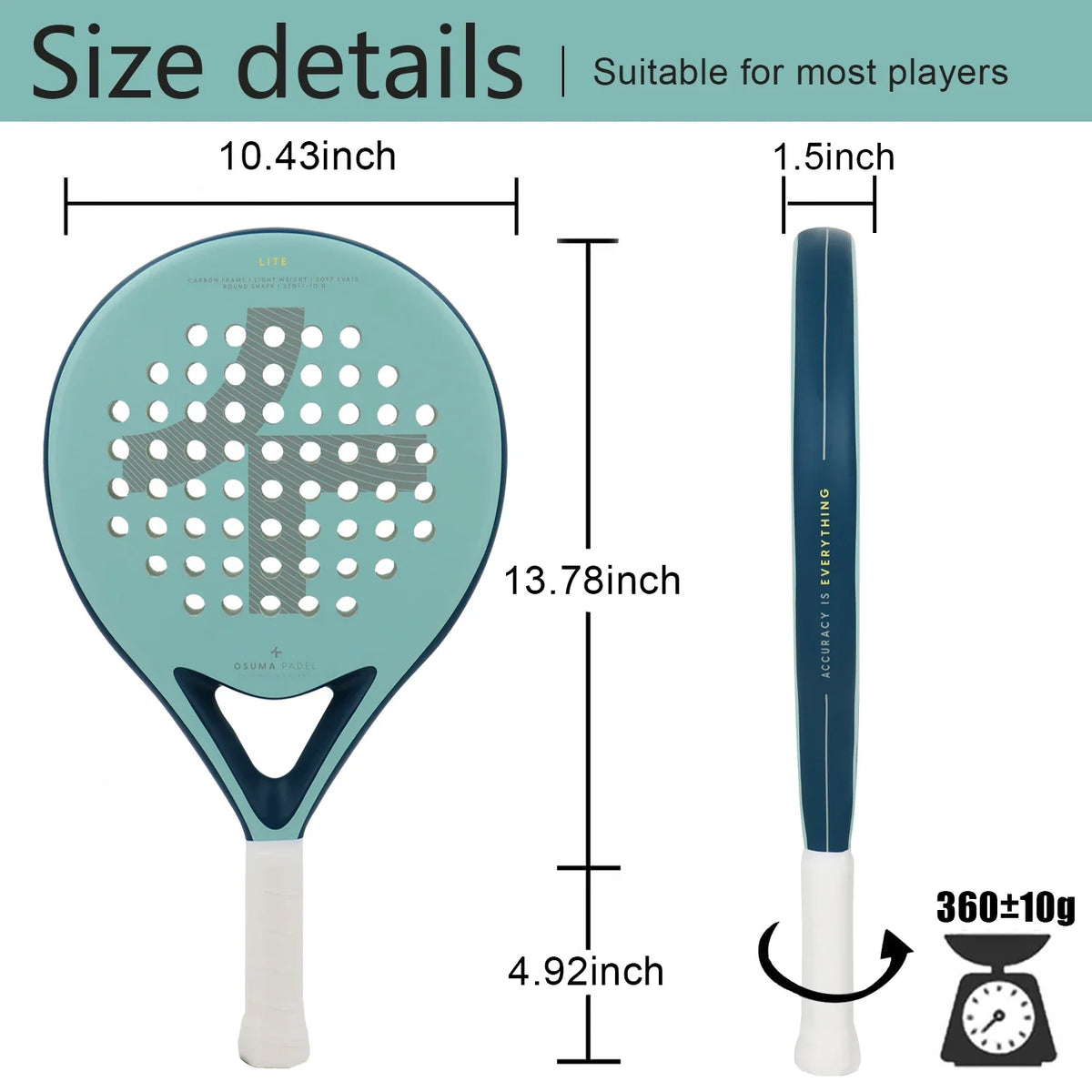 Full Carbon Padel Racket – Lightweight Frosted Surface Paddle Tennis Racquet for Beginners & All-Level Players
