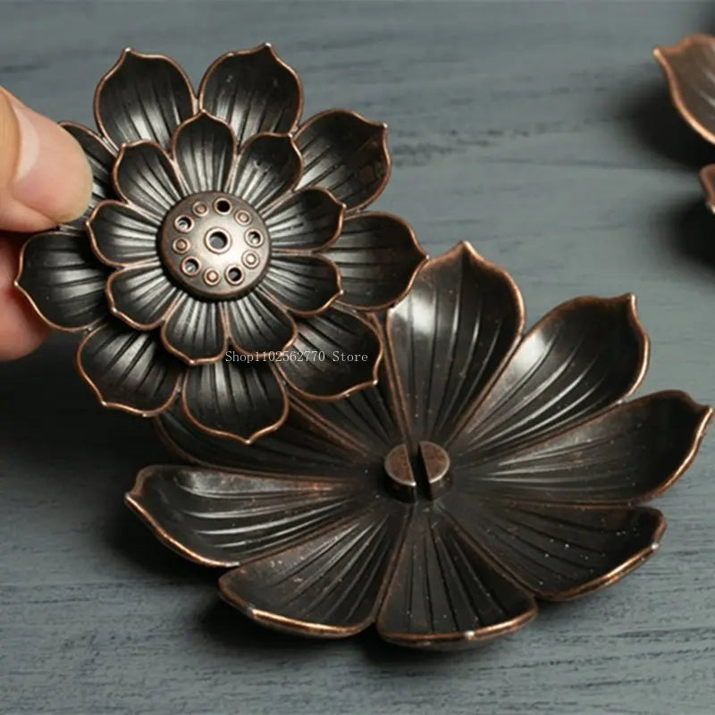 Alloy Incense Burner Stick Holder Buddhism Lotus Line Incense Plate Sandalwood Coil Base Temples Yoga Studios Home Decoration