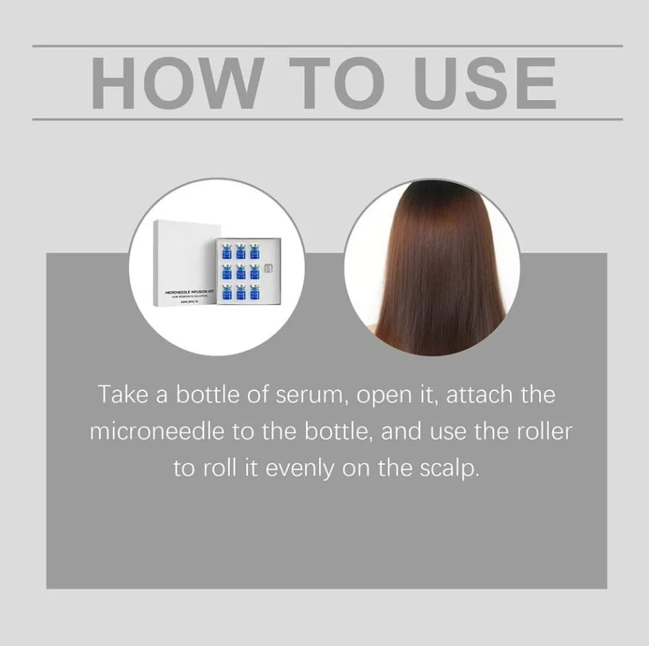 Microneedle Scalp Care Kit with 9 x 5ml Nourishing Scalp Serum and 0.2mm Needle Head