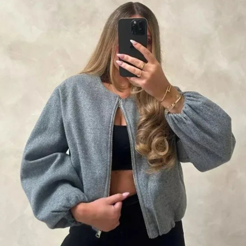 Damesjassen Cropped Losse Outerwears Rood Grijs Gebroken Wit Zwart Jasje Met Rits Lange Mouwen Top Casual Varsity Bomberjas