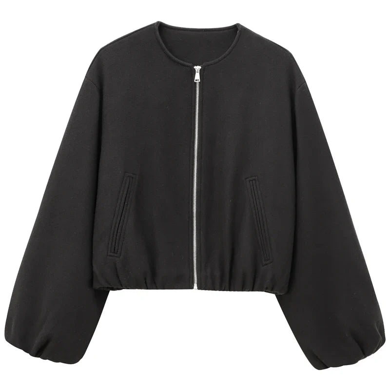 Damesjassen Cropped Losse Outerwears Rood Grijs Gebroken Wit Zwart Jasje Met Rits Lange Mouwen Top Casual Varsity Bomberjas