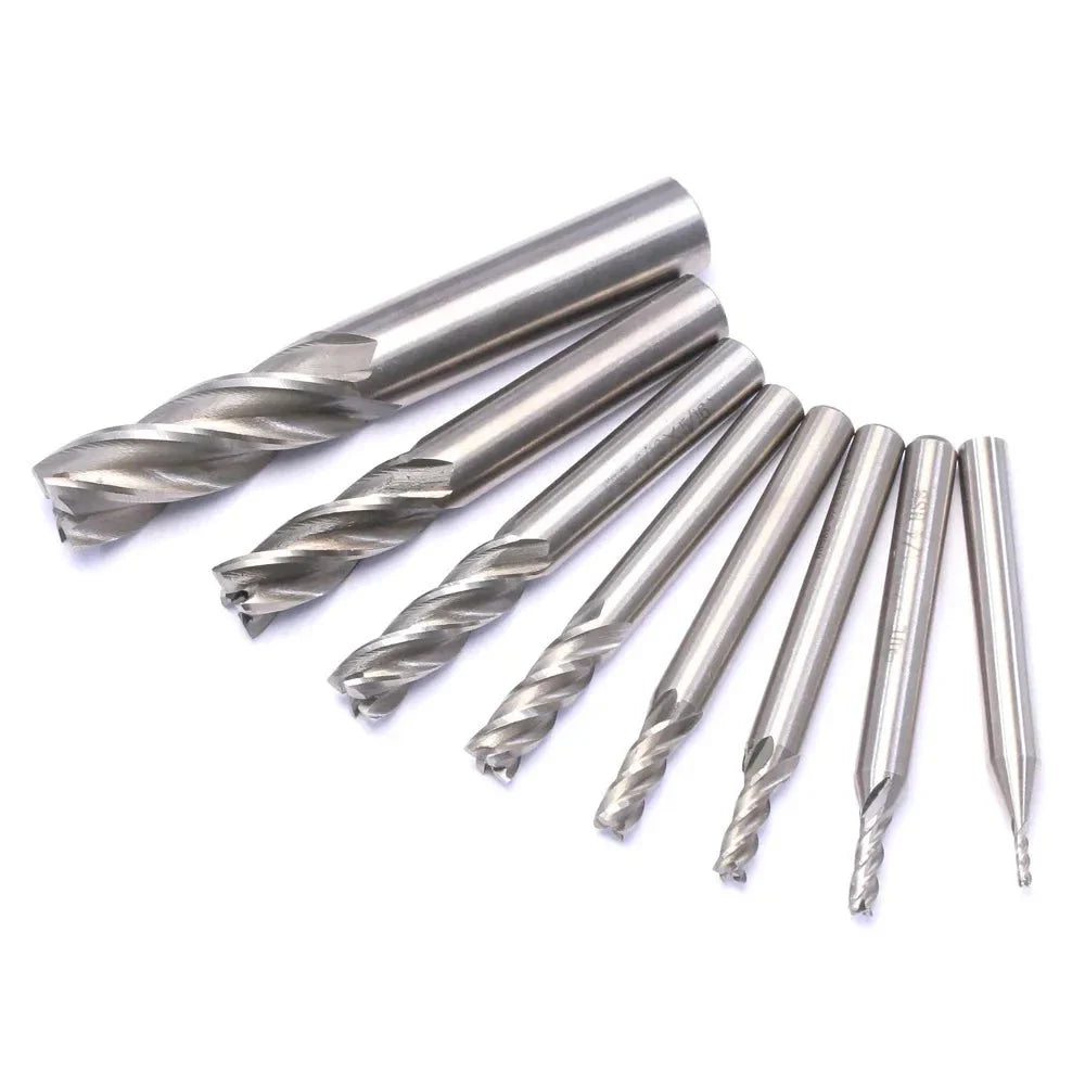 8 PCS High Speed Steel HSS 4 Flute Straight End Mill Milling Cutter Tool Set