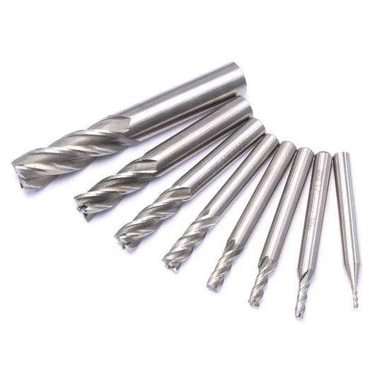 8 PCS High Speed Steel HSS 4 Flute Straight End Mill Milling Cutter Tool Set