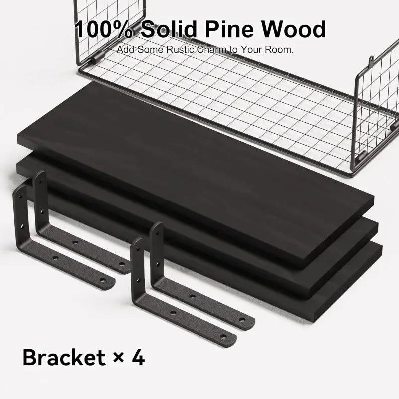 Wall Shelves Floating Mounted Wooden Storage Rack 4-Piece Set