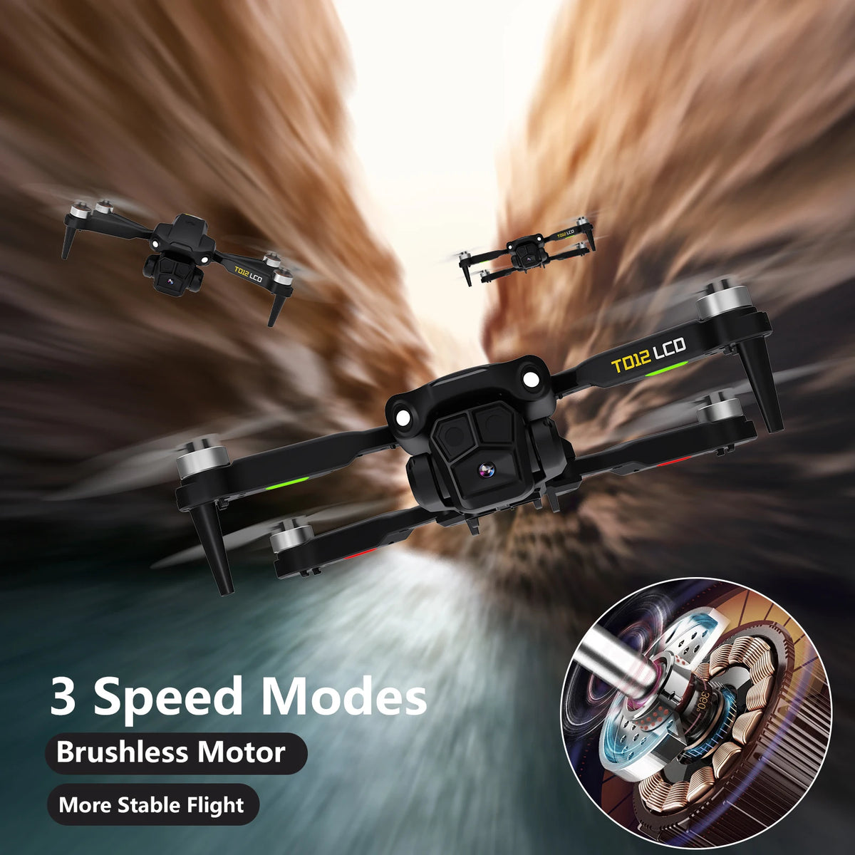 Brushless Motor Drone with LCD Screen Remote Control - Portable Optical Flow Positioning Quadcopter for Beginners - Lightweight Aerial Toy