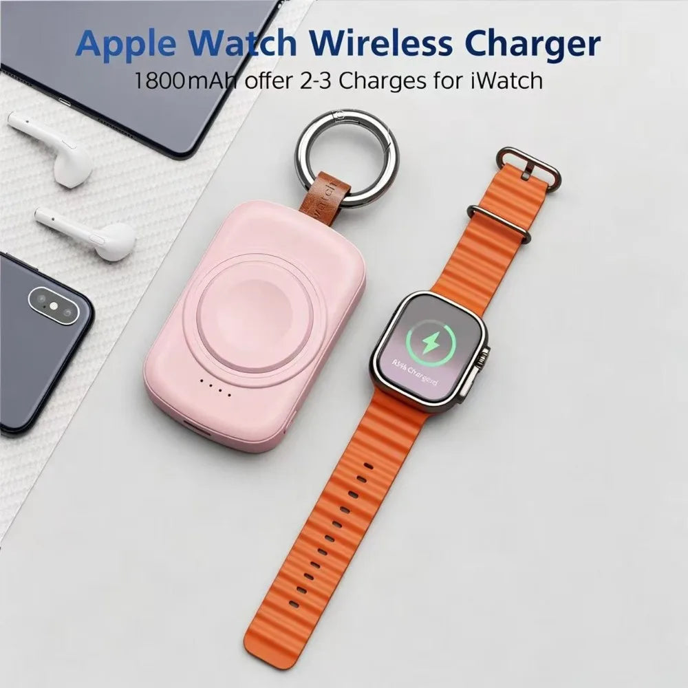 Portable Magnetic Smartwatch Charger Keychain with 1800mAh Battery – Wireless Charging Dock