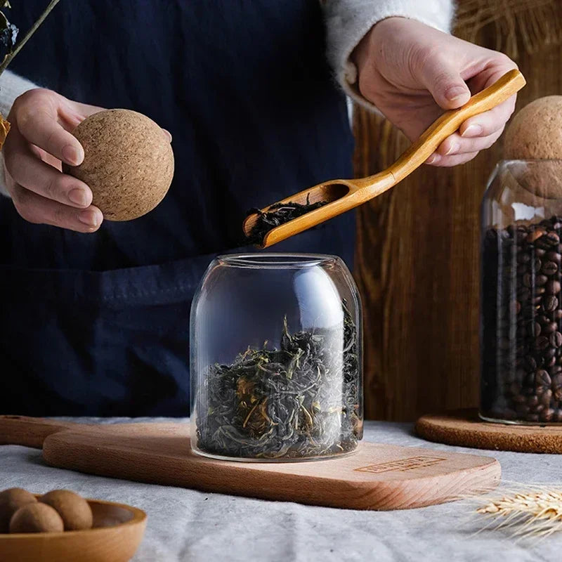 Clear Glass Storage Jar with Cork Lid Airtight Canister