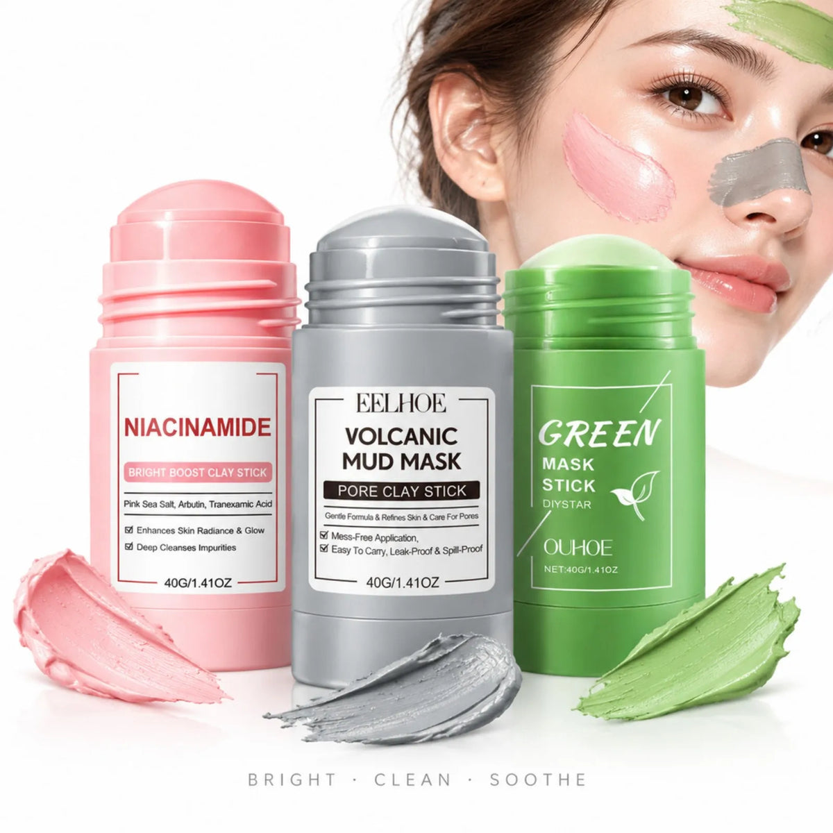 Clay Mask Stick for Deep Pore Cleansing – Kaolin Face Mask with Roller Ball Applicator