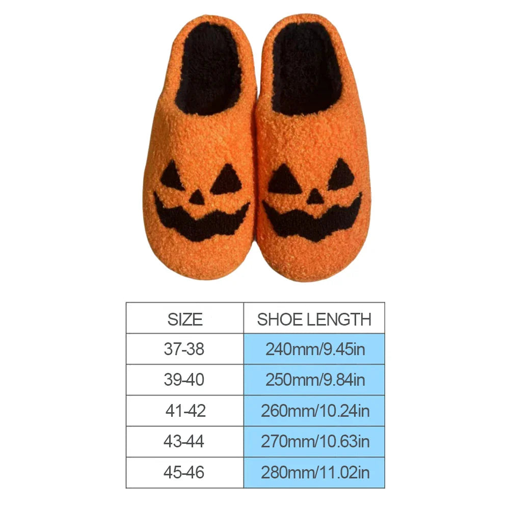 Halloween Pumpkin Ghost Slippers – Unisex Cotton Plush Indoor Shoes, Thick Non-Slip, Lightweight & Warm for Winter Home Wear