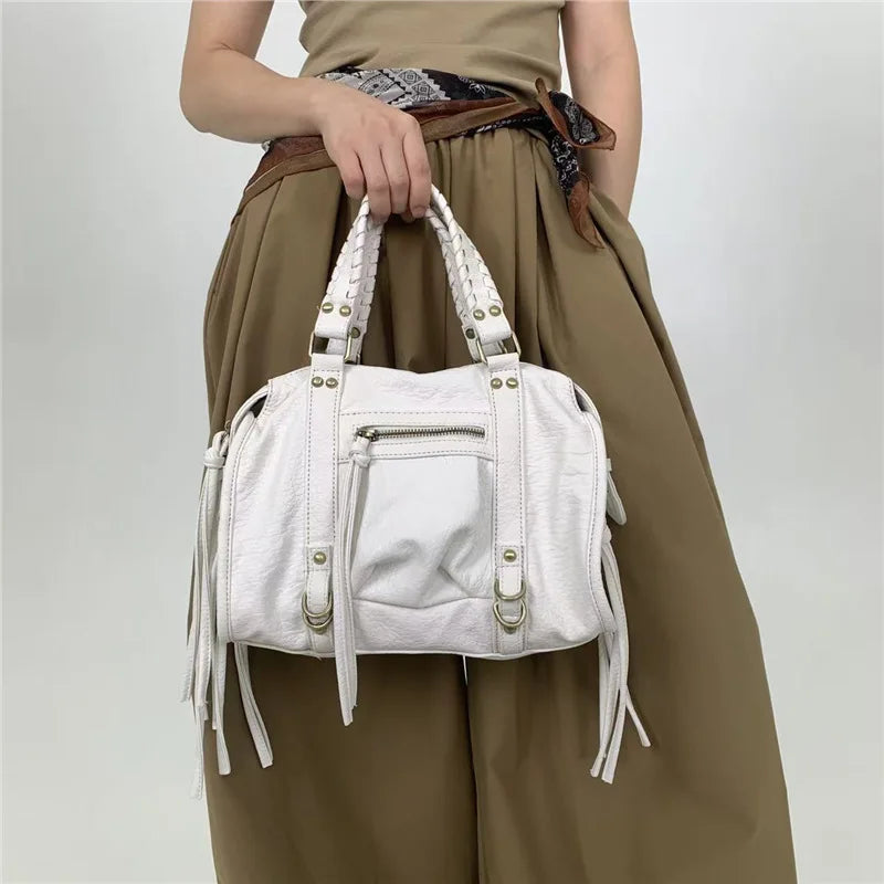 White Vegan   Leather Handbag for School | Cortona