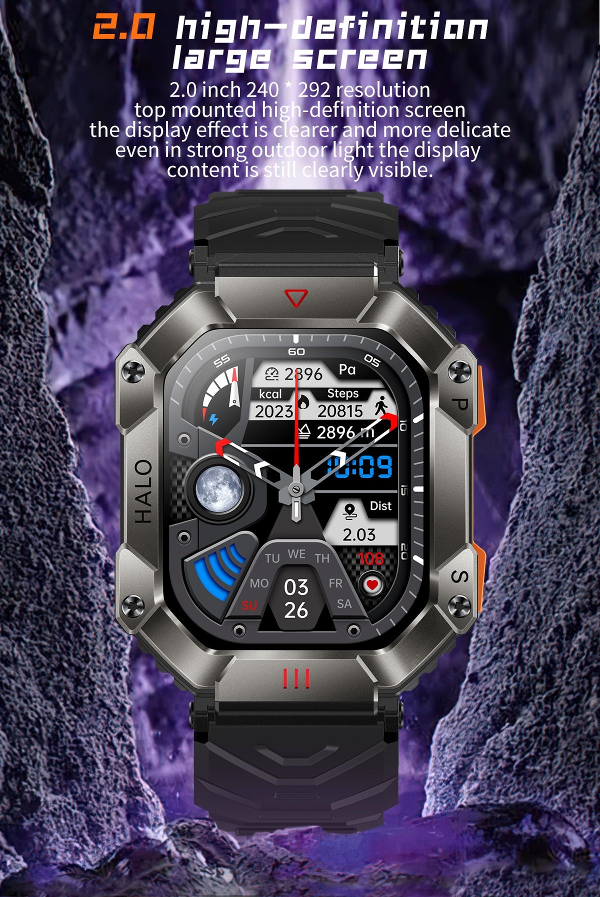 620mAh Large Battery Durable Military Smart Watch Men