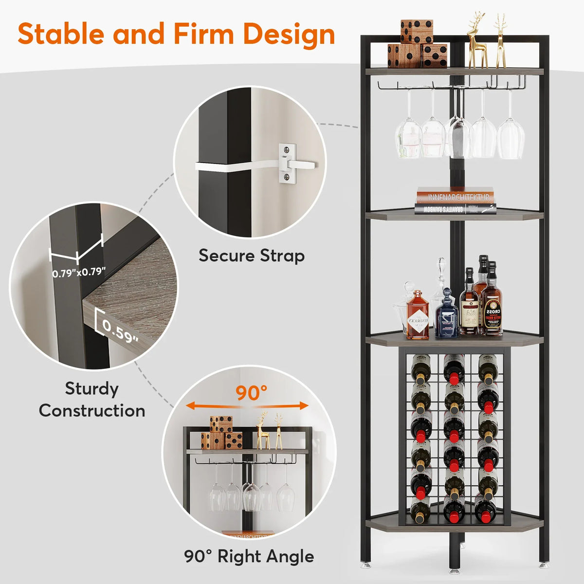 4-Tier Corner Wine Rack with Glass Holder and Storage Shelves