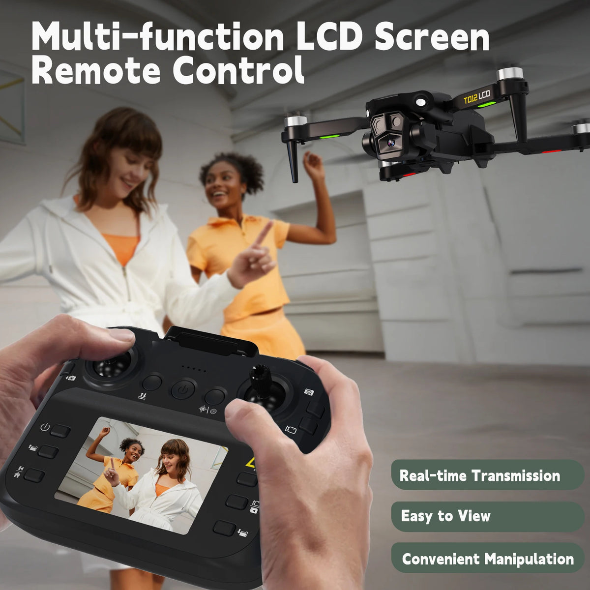 Brushless Motor Drone with LCD Screen Remote Control - Portable Optical Flow Positioning Quadcopter for Beginners - Lightweight Aerial Toy