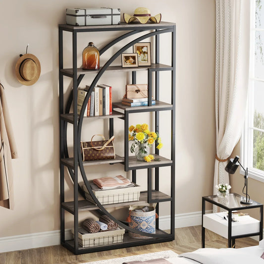 5-Tier Industrial Etagere Bookcase with 8 Open Storage Shelves