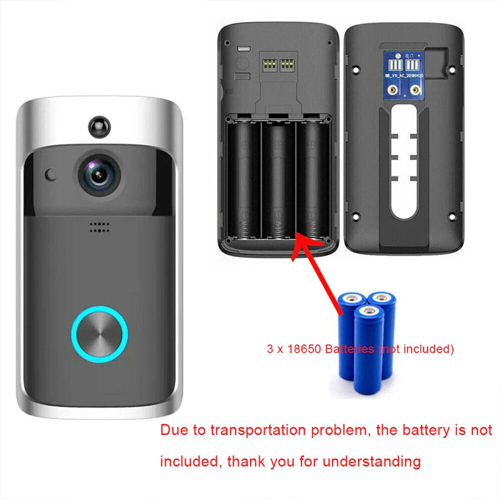 WiFi Video Doorbell Camera with Night Vision | Smart Wireless Doorbell with Intercom, PIR Motion Alerts, Two-Way Audio, Easy Battery Install