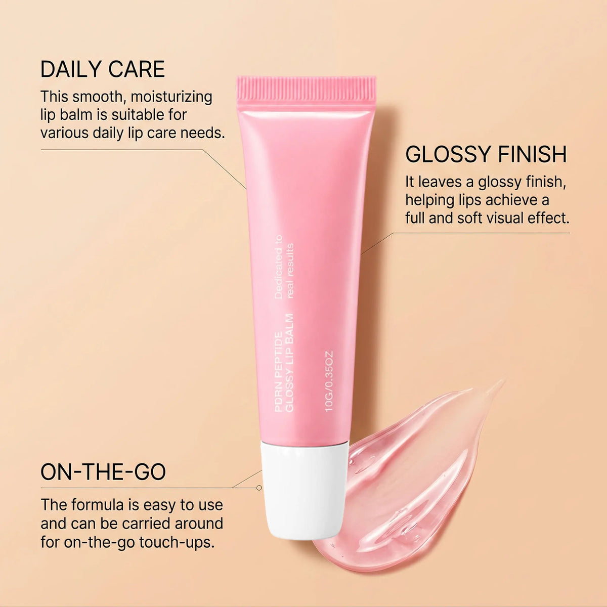 PDRN Peptide Glossy Lip Balm 10g – Hydrating Pink-Tinted Lip Cream for Dry Lips