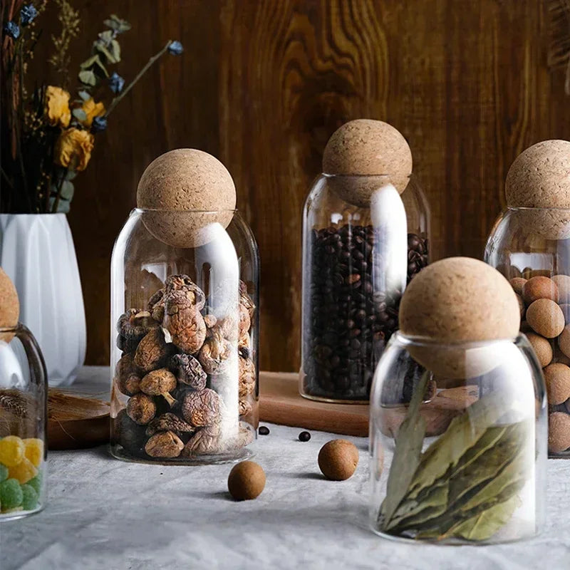 Clear Glass Storage Jar with Cork Lid Airtight Canister