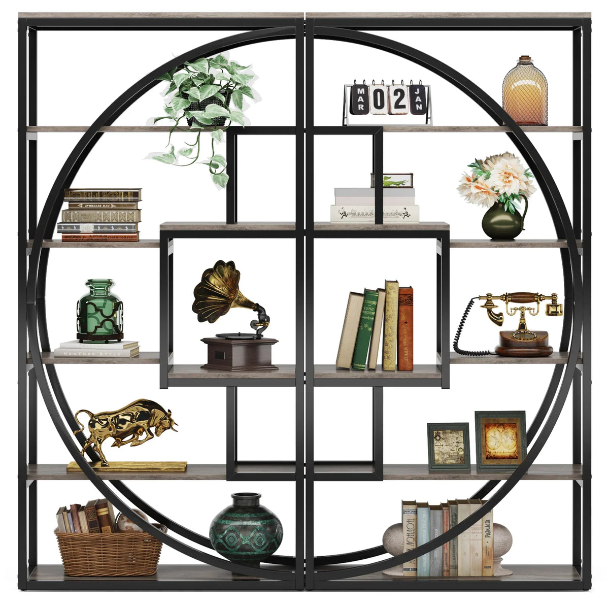 5-Tier Industrial Etagere Bookcase with 8 Open Storage Shelves