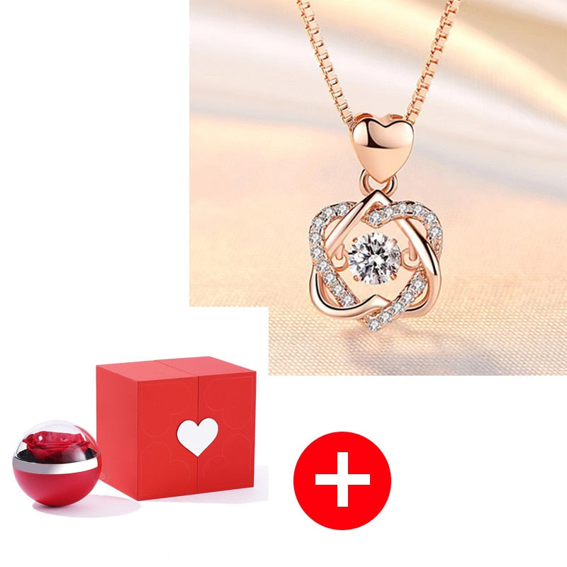 I Love You in 100 Languages Necklaces - With Long Lasting Preserved Rose - To My Love