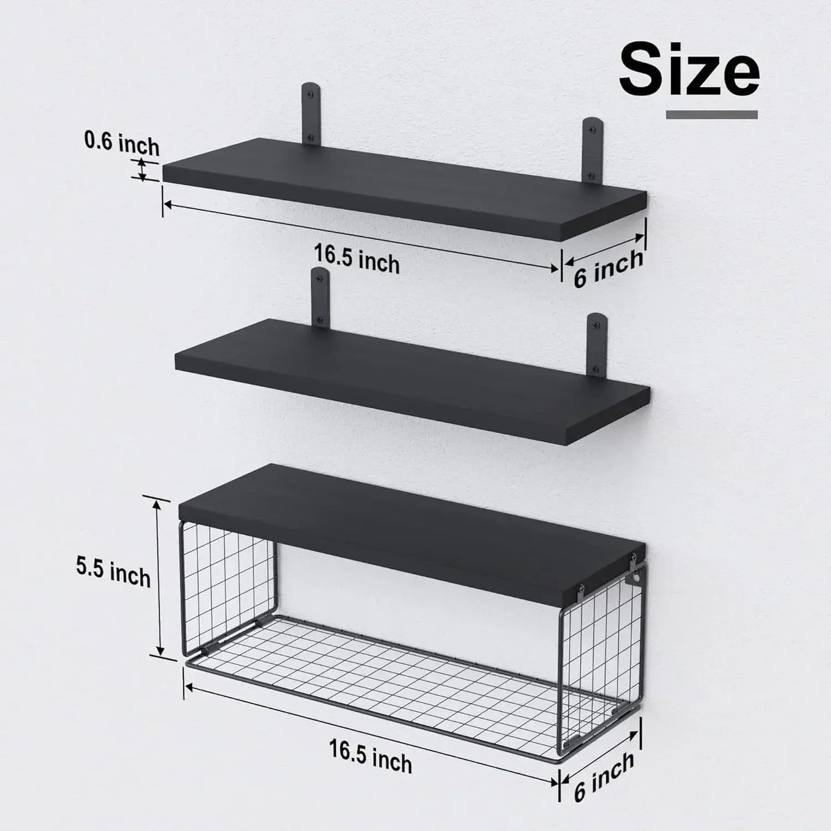 Wall Shelves Floating Mounted Wooden Storage Rack 4-Piece Set