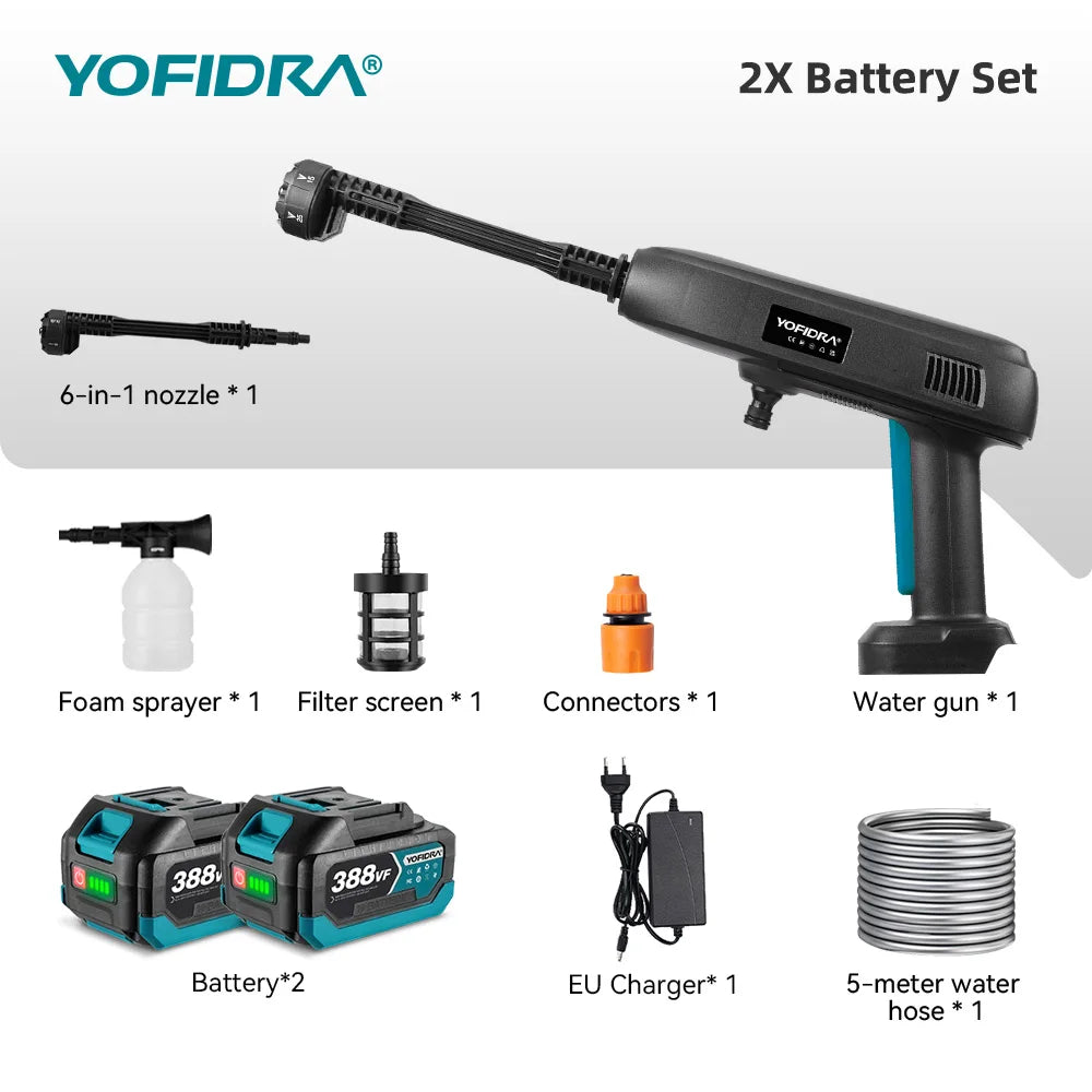 Portable High Pressure Electric Water Spray Gun - 6-in-1 Cordless Car Washer and Garden Cleaning Tool with 22L Foldable Water Bucket - Unisex