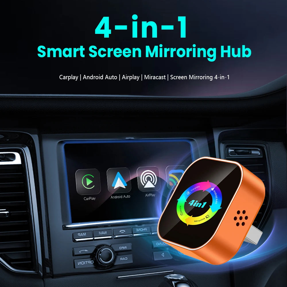 4-in-1 Wireless CarPlay and Android Auto Adapter - Bluetooth WiFi Dongle with AirPlay Mirror Link for Wired Factory Head Units - Universal