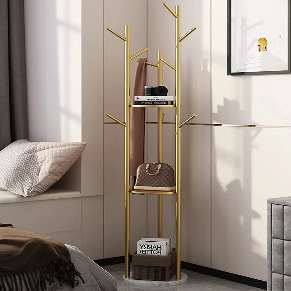 Heavy Duty Gold Metal Marble Coat Rack Stand