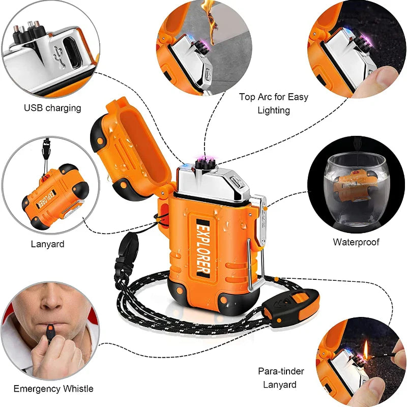 Portable Outdoor Waterproof Dual Arc USB Charging Lighter
