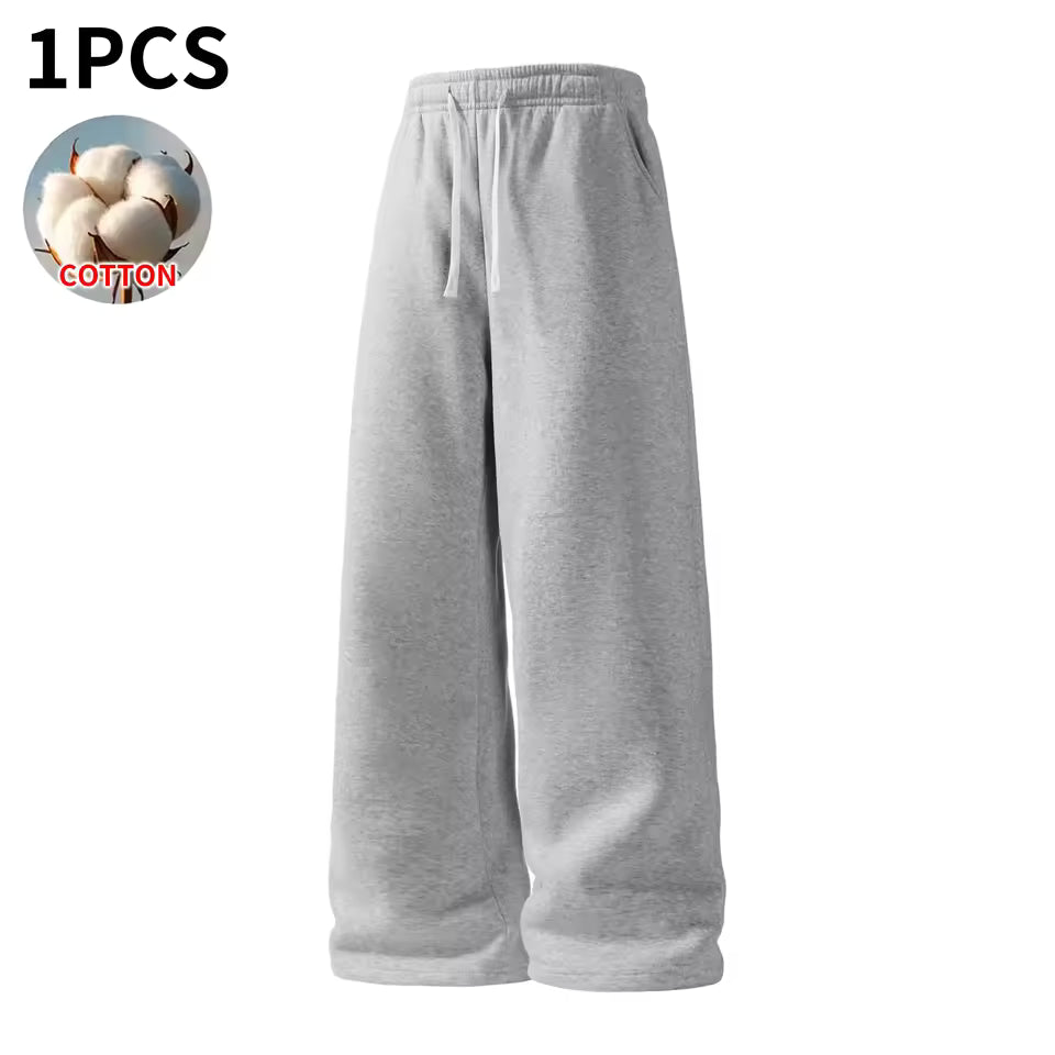 Men's Wide-Leg Sweatpants – Soft Cotton Loose Fit Drawstring Casual Pants