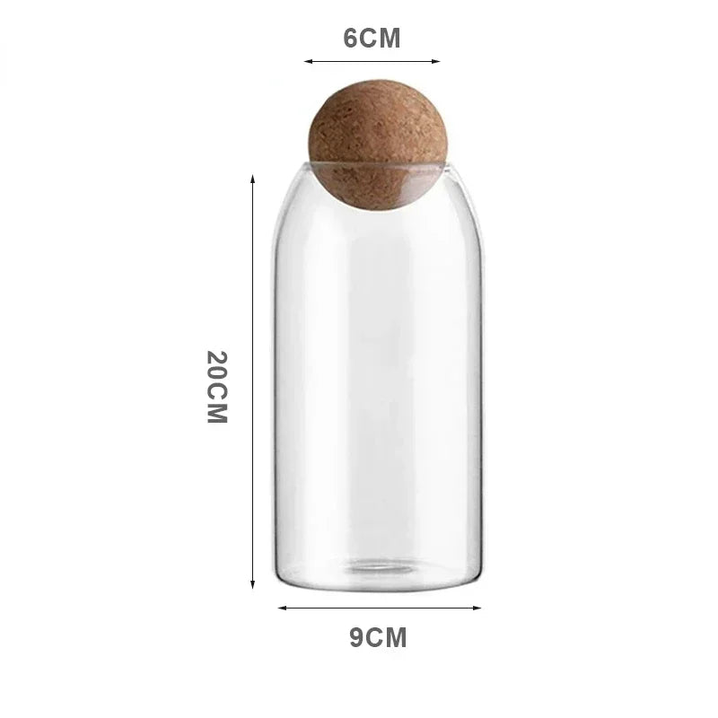 Clear Glass Storage Jar with Cork Lid Airtight Canister