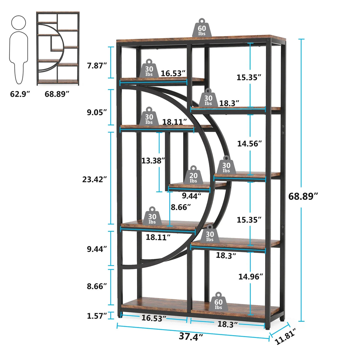 5-Tier Industrial Freestanding Etagere Bookcase