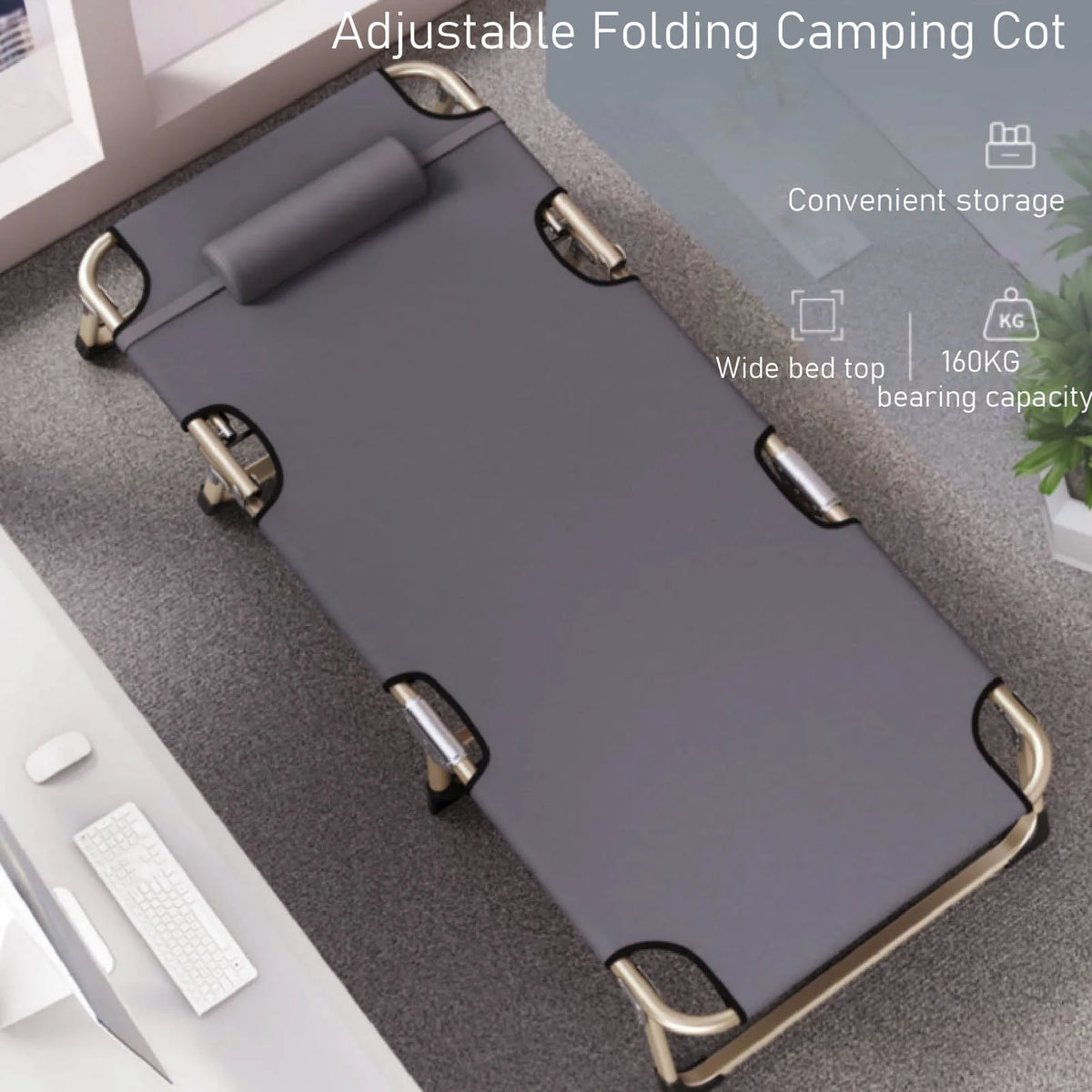 Lightweight Camping Tent Cot with Pillow - Portable Waterproof Alloy Folding Sleeping Bed with Adjustable Backrest for Beach and Terrace