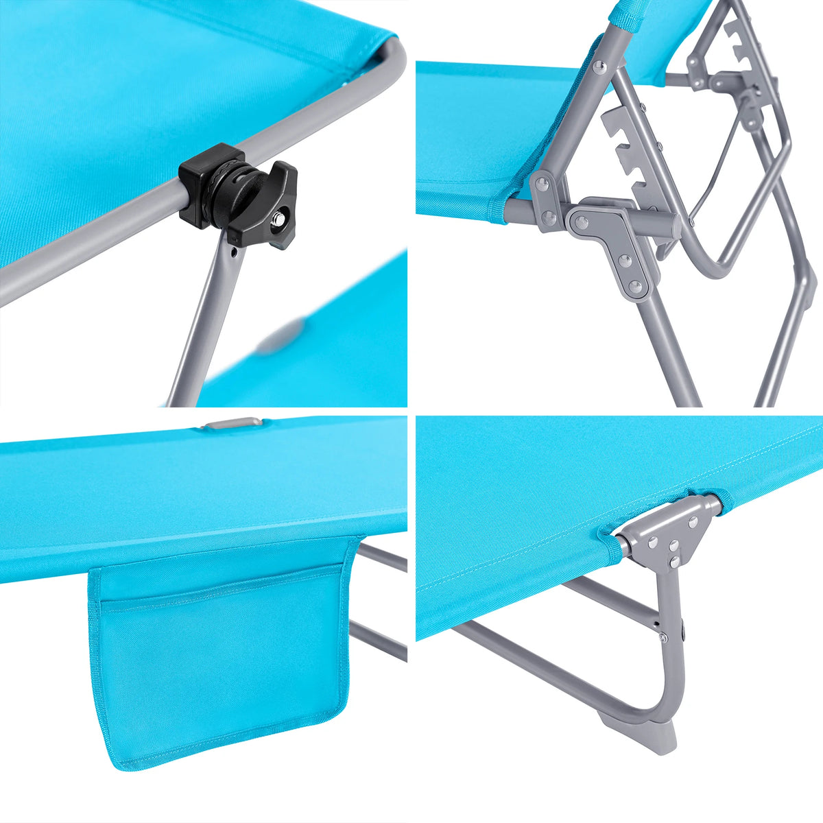 Set of 2 Outdoor Folding Sun Loungers with Adjustable Canopy and Headrest Pillow - Portable Metal Reclining Garden Chairs for Beach and Yard