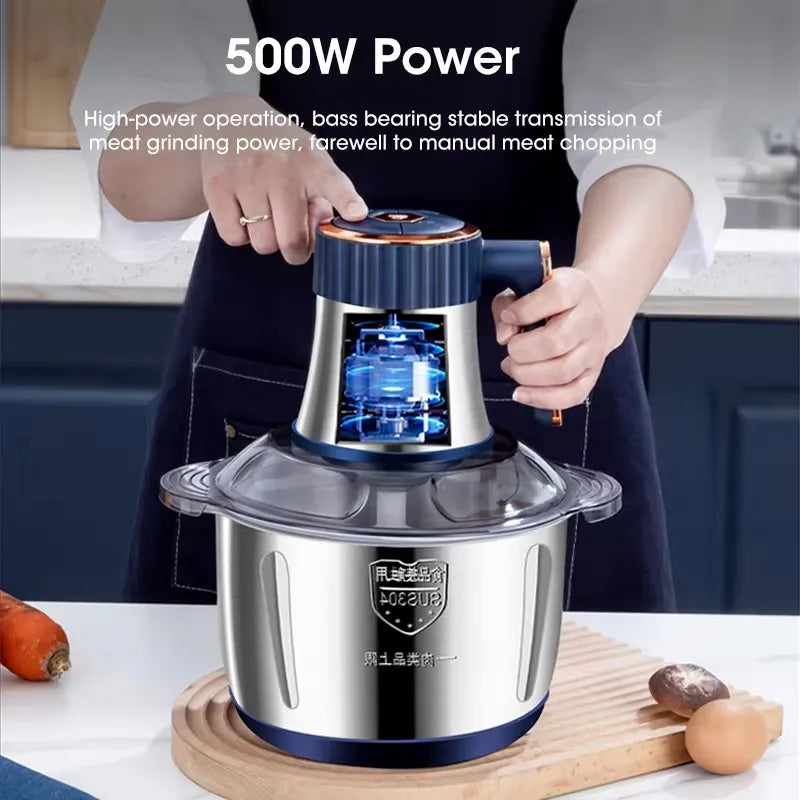 Electric Food Processor and Meat Grinder with 5L Stainless Steel Bowl - Multifunction Kitchen Mixer Machine for Vegetables and Meat - Unisex