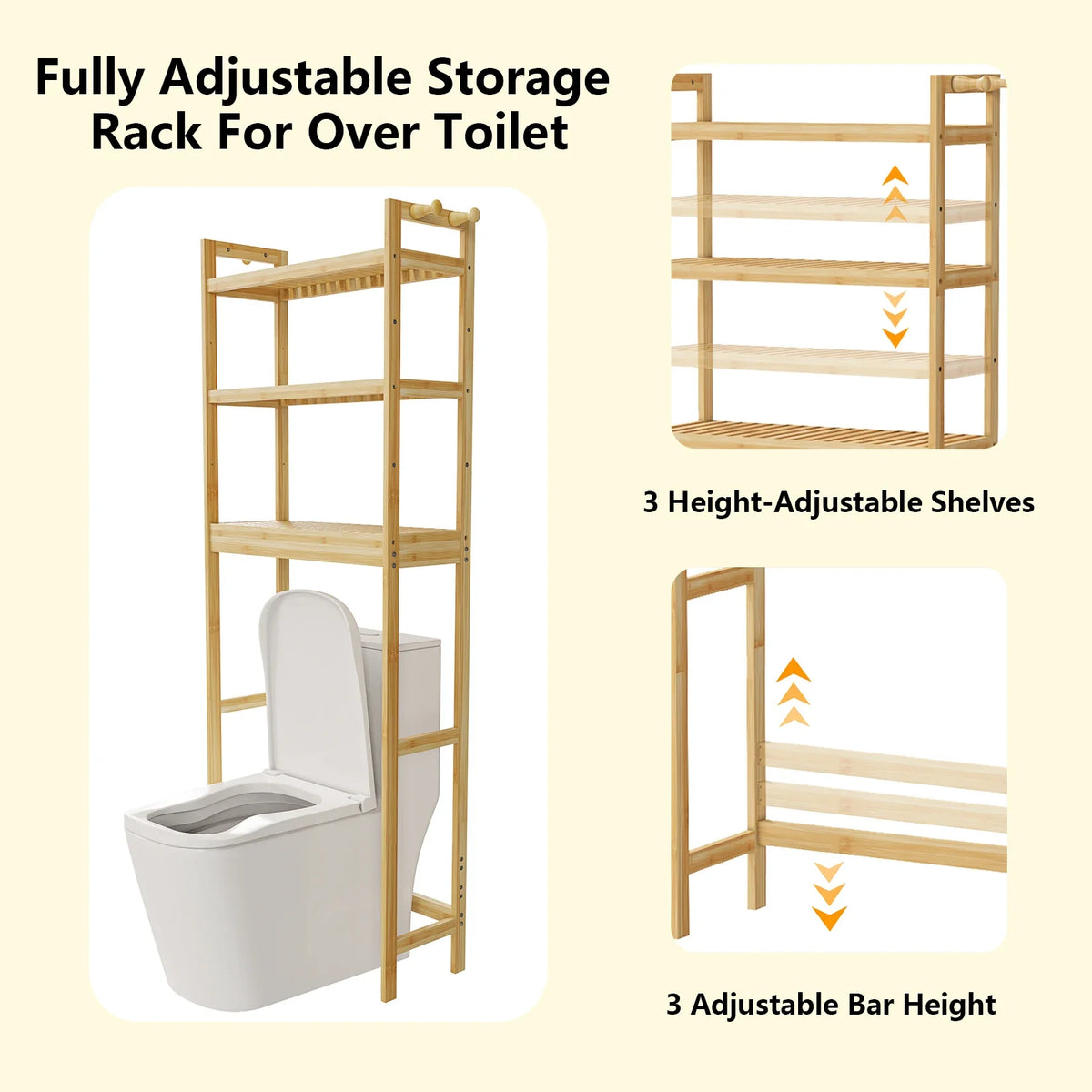 Bamboo Bathroom Finishing Rack with Adjustable Shelves