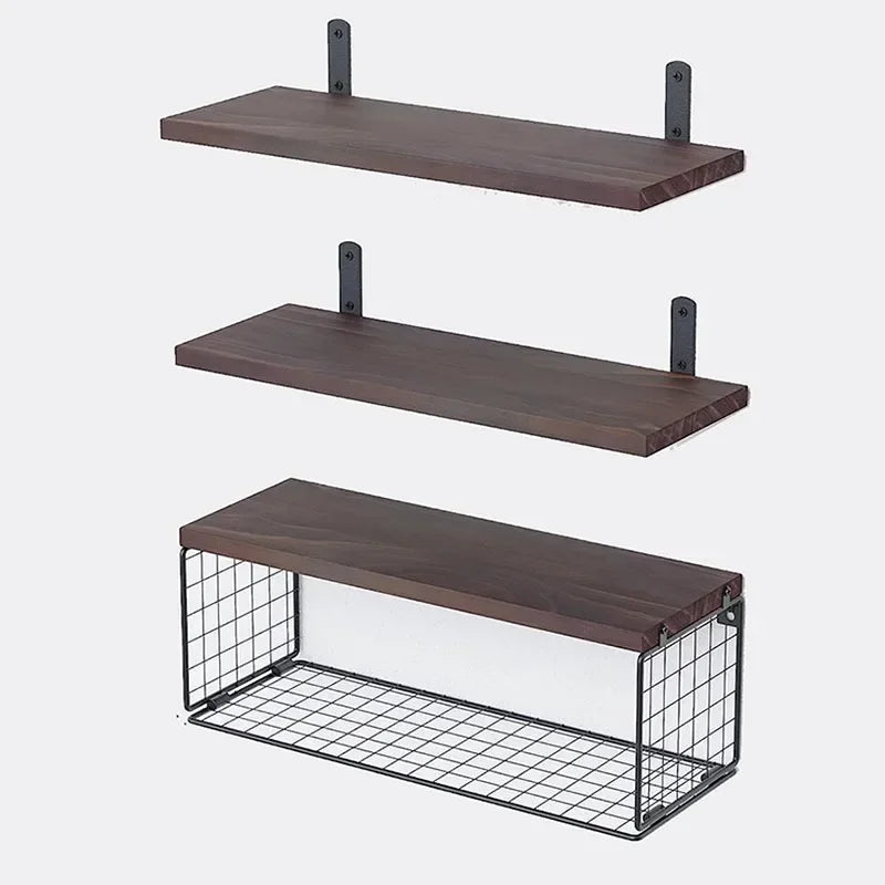 Wall Shelves Floating Mounted Wooden Storage Rack 4-Piece Set