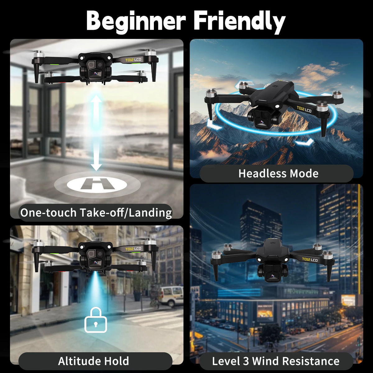 Brushless Motor Drone with LCD Screen Remote Control - Portable Optical Flow Positioning Quadcopter for Beginners - Lightweight Aerial Toy