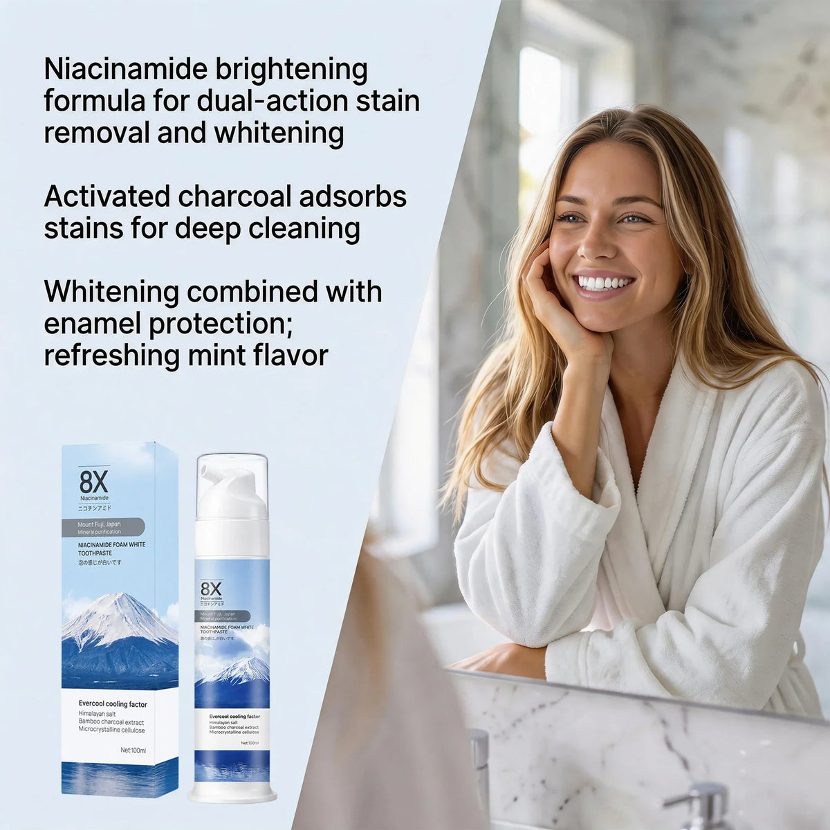 Niacinamide Foam Toothpaste 100ml – Teeth Brightening Foam for Fresh Breath