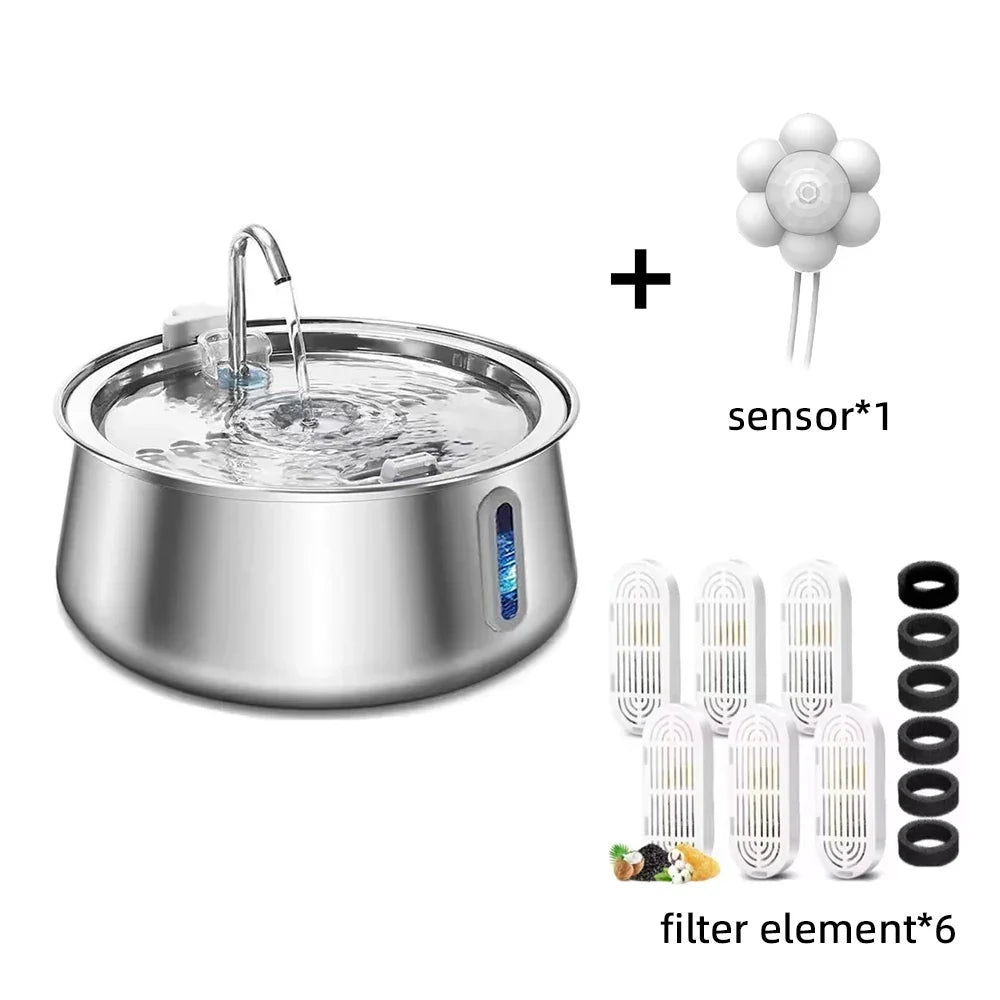Stainless Steel Cat Water Fountain 4L – Automatic Pet Water Dispenser with Multi-Layer Filtration