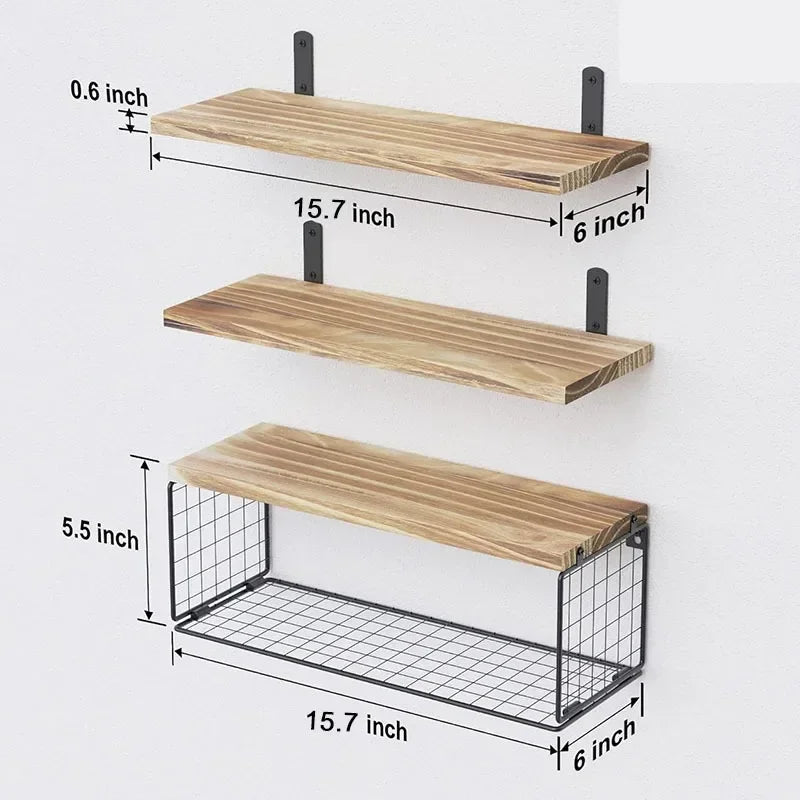 Wall Shelves Floating Mounted Wooden Storage Rack 4-Piece Set