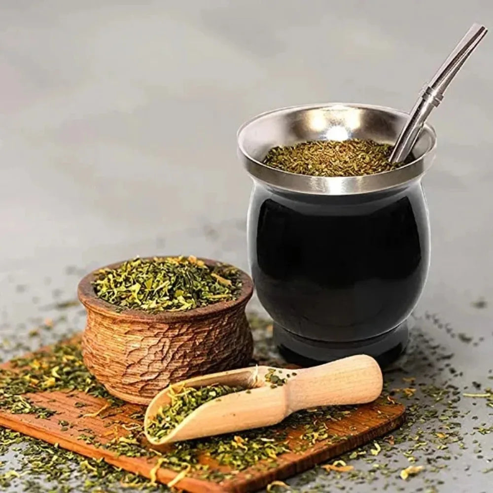 Stainless Steel Yerba Mate Gourd Cup Set - Double Walled Vacuum Insulated Tea Mug with Bombilla Straw and Cleaning Brush - Unisex - 8oz Capacity