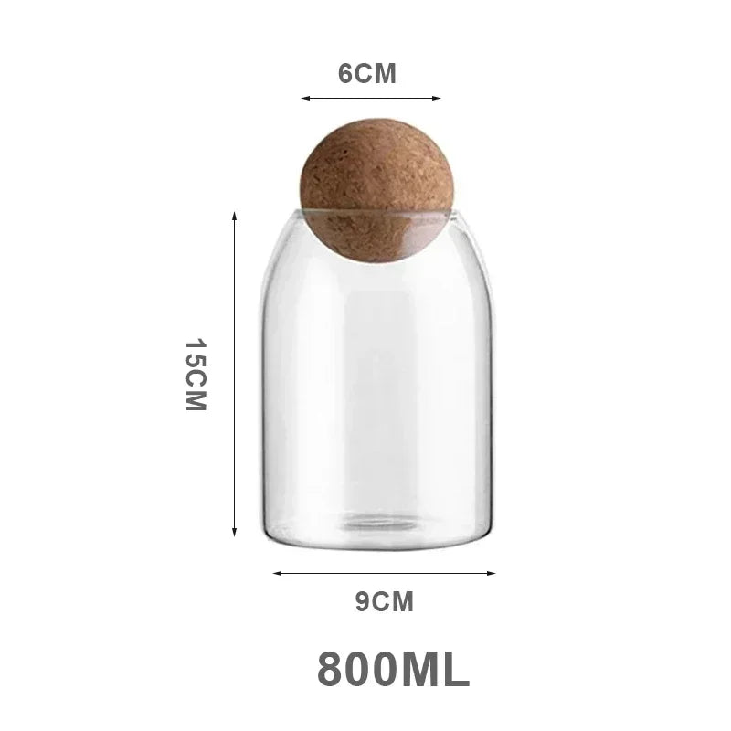 Clear Glass Storage Jar with Cork Lid Airtight Canister