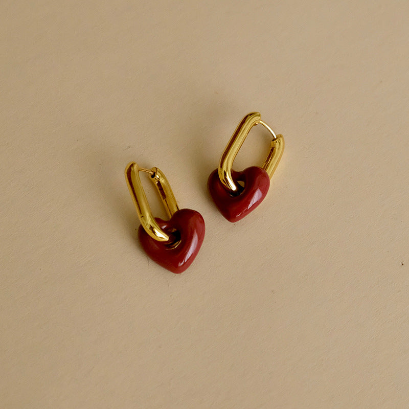 Enamel red love earrings